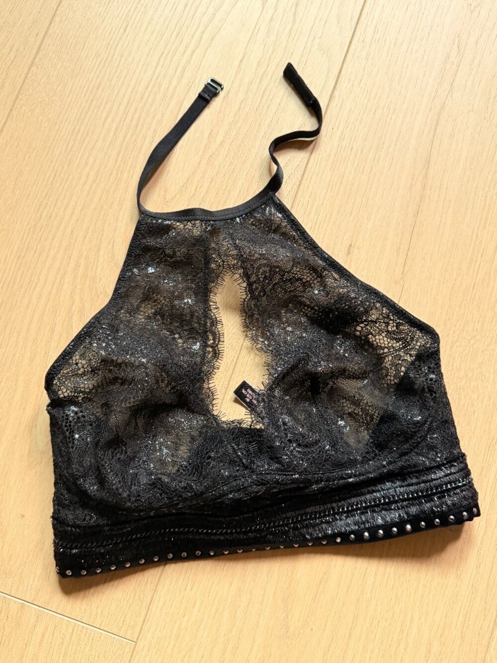 Victoria’s Secret Black Lace High Neck Halter Bralette Bra
